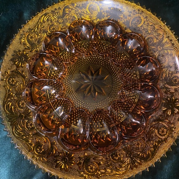 Vintage Tiara Amber Indiana 12" Glass Deviled Egg Platter Serving Plate - Picture 2 of 4
